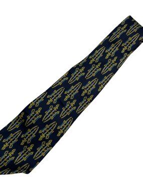 VTG Gucci Men's 100% Silk Neck Tie Navy/Yellow Horse Equestrian Buckles • Italy